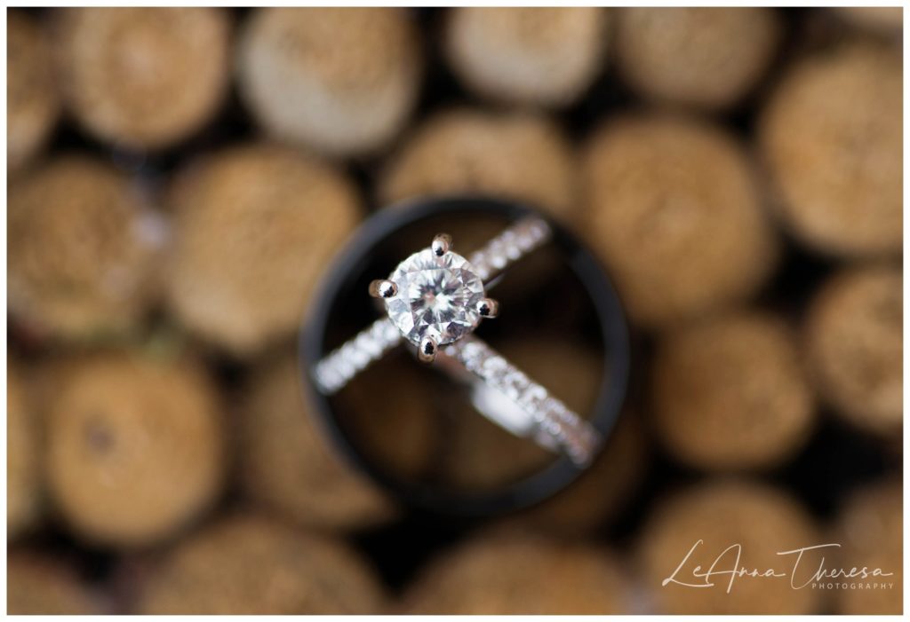 Wedding rings in snow Carriage House Galloway, NJ Wedding Photos