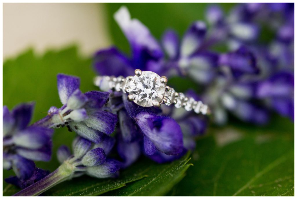 engagment ring with purple flowers